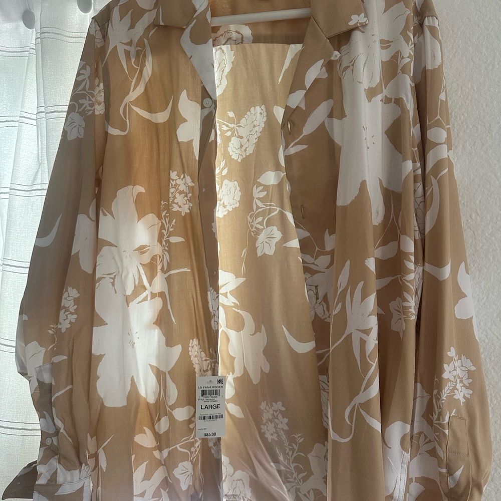 INC International Concepts Beige and White Blouse